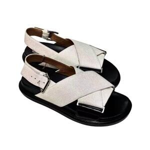 NEW MARNI girls' marni fussbett sandals in glitter white & black sole